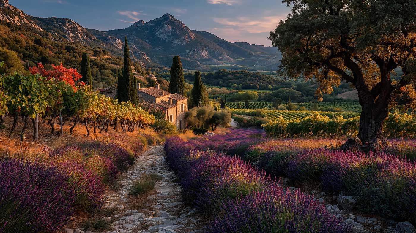 Provence Weinberg mit Rosé-Fokus